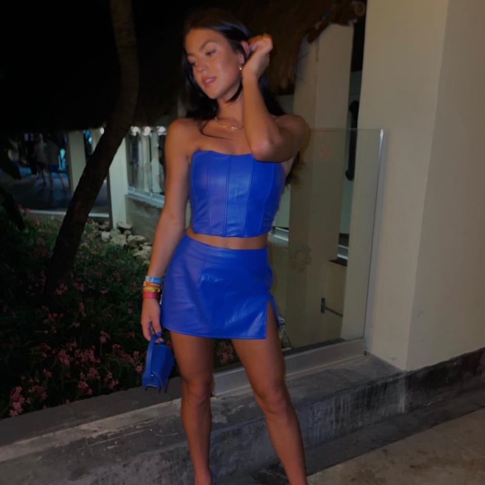 pepper mayo blue faux leather set